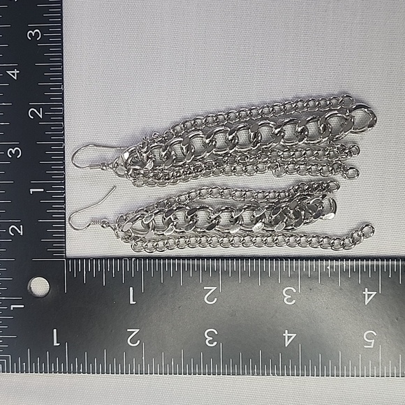 Unique Silver Multi Chain Necklace Earrings Set  New - Picture 8 of 8